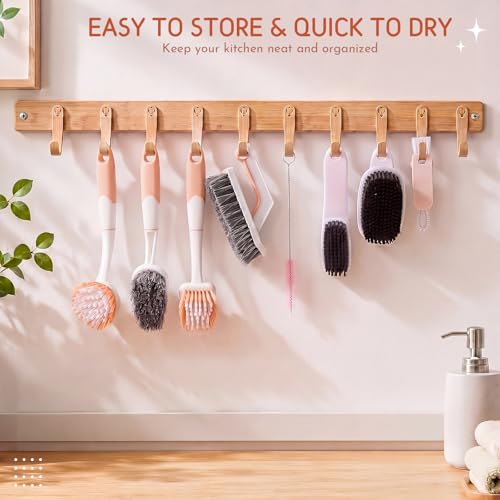 10 Pack Dish Brush Set for Household Use Kitchen Scrub Brushes with Non-Slip Long Handle Multi-Purpose Cleaning Brushes for Dishes Pot Pan Kitchen Sink Tub Cup Clothes Shoes Floor (Pink) - color: Pink