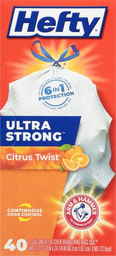 Hefty Ultra Strong Trash Bags 13 Gallon | Tall Kitchen | Drawstring Closure | Odor Control | Citrus Scent | 40 Bags, Pack of 6 - size: 40 Count (Pack of 6), style: Citrus Twist