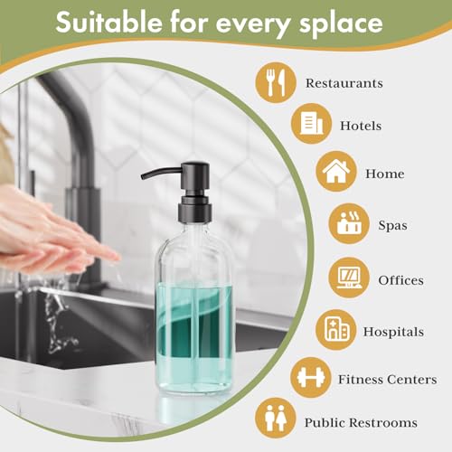 AmazerBath Soap Dispenser, 2 Pack Glass Soap Dispenser with Stainless Steel Pump, 17 Oz Bathroom Hand Soap Dispensers Bottle for Bathroom & Kitchen, Clear & Black - color: Black
