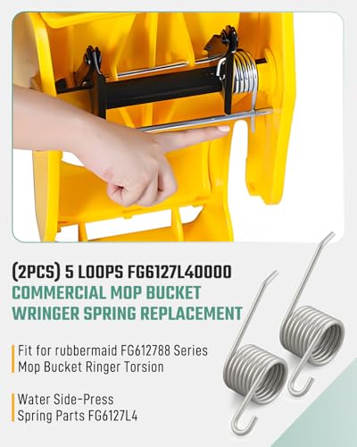 5 Loops FG6127L4 Mop Bucket Wringer Spring Fit for Rubbermaid FG612788 Series Mop Bucket, Commercial Side-Press Wringer Repair Parts, 2Pcs Heavy-Duty Torsion Spring Kit