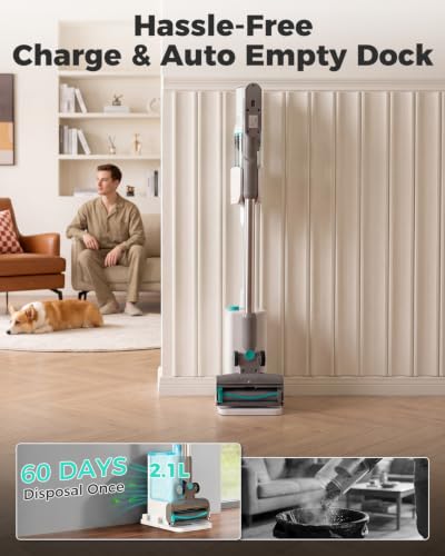 HAUSHOF Auto-Empty Cordless Stick Vacuum, 24KPa Suction, Zero Tangle Brush, 4-Layer HEPA Filtration, Vacuum Cleaner for Home, Pet Hair & Hardwood Floor