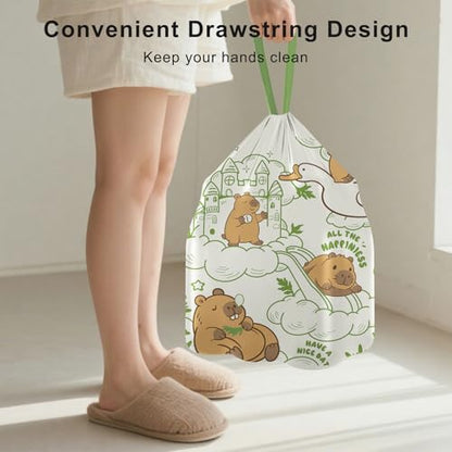 4 Gallon Trash Bags Drawstring, Portable Small Trash Bags with Wormwood Capybara Pattern, Tear-Free, Leakproof & Durable for Bathroom, Office, 50 Counts - style: Capybara-4 Gallons
