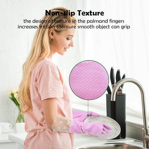 KAQ Reusable Household Cleaning Gloves Rubber: 3 Pairs Latex Free Kitchen Gloves for Washing Dishes with Cotton Lined - size: Large (Pack of 3)