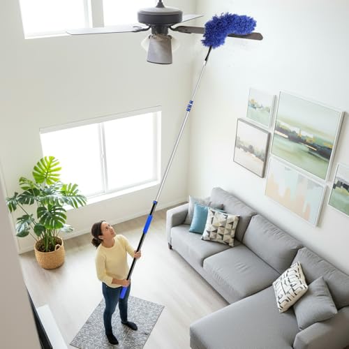 wlich 26ft High Reach Duster Kit, Aluminum 5-20ft Fan & Window Cleaner Set, Versatile Dusting Set with 5 Replaceable Heads for Cleaning Fans, Windows, and Hard-to-Reach Areas Outdoors Without Ladder
