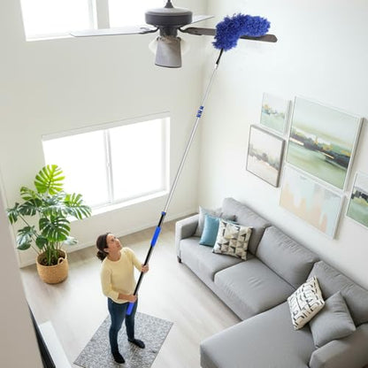 wlich 26ft High Reach Duster Kit, Aluminum 5-20ft Fan & Window Cleaner Set, Versatile Dusting Set with 5 Replaceable Heads for Cleaning Fans, Windows, and Hard-to-Reach Areas Outdoors Without Ladder