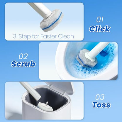 Disposable Toilet Brush Cleaning Supplies, Toilet Bowl Cleaner and Holder Set with 50 Toilet Wand Refill Pads, Bathroom Maintenance Wall Mounted Toilet Wand Kit (White+Blue) - color: White+blue