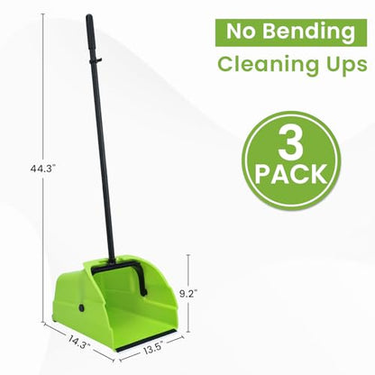 (3PK) Commercial Jumbo Heavy Duty Stand Up Debris Pan, Large Lobby Dustpan with Long Handle, Scooper for Outdoor Leaves Cleaning, Courtyards/Garage/Sidewalks-Professional Grade