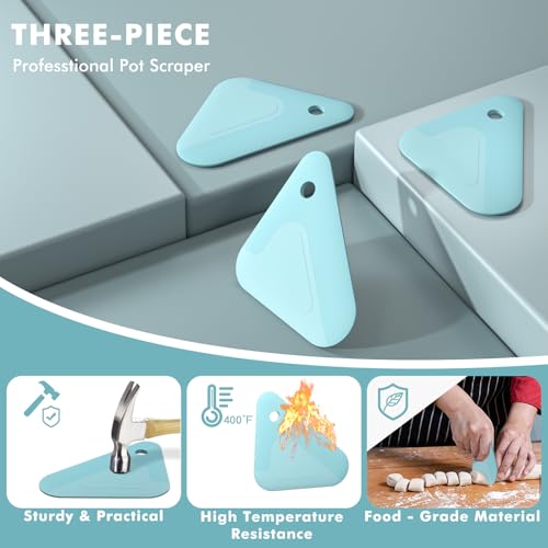 Food Scraper, 2-in-1 Pot and Pan Dish Scraper, Nylon and Silicone, Kitchen Scraper Tools for Cast Iron Skillets, Cookware, Dishes, Pans and Pots, Heat Resistant, Set of 3, Blue - color: All Blue