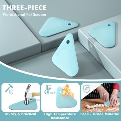 Food Scraper, 2-in-1 Pot and Pan Dish Scraper, Nylon and Silicone, Kitchen Scraper Tools for Cast Iron Skillets, Cookware, Dishes, Pans and Pots, Heat Resistant, Set of 3, Blue - color: All Blue