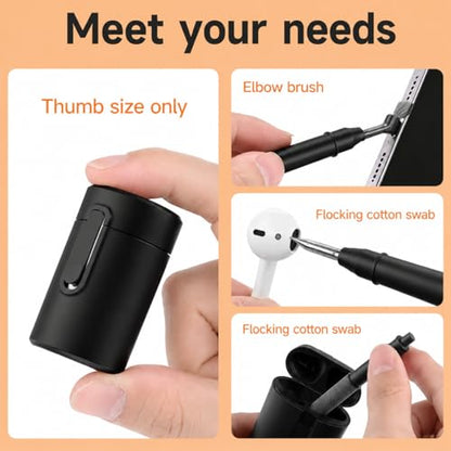 Professional 4-in-1 Earbud Cleaning Kit, Multi-Function Cleaning Pen for AirPods Pro 1 2 3, Laptop Keyboard Cleaner Tool with Metal Nib, High-Density Brush and Flocking Sponge - Black (Black) - color: 5-in-1 Black
