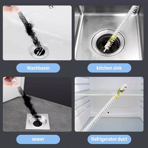 Drain Cleaning Brush for Sink & Sewer, Flexible Long Pipe Cleaner with Nylon Bristles, Hair Clog Remover Tool for Bathroom, Kitchen Sink, Tub, Shower & Overflow Drain