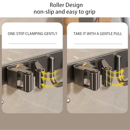 Wall-Mounted Broom Holder Stainless Steel Mop Storage Rack Laundry Room Storage Solution Suitable for Kitchens, Gardens, Garages (Silver: 2 clips with 3 hooks) - color: Silver: 2 clips with 3 hooks