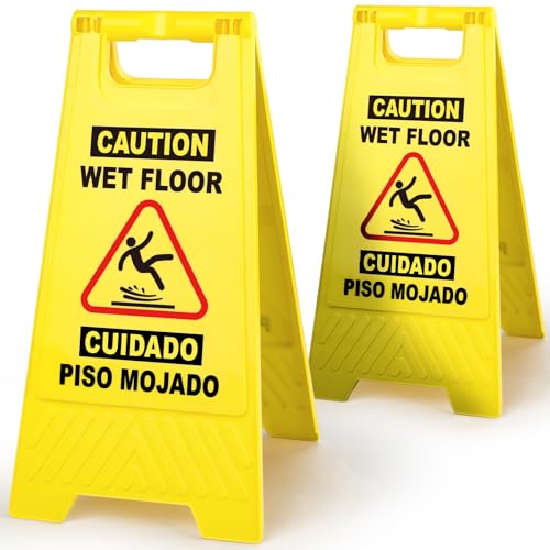 XPCARE Wet Floor Sign，Collapsible Bilingual Caution Wet Floor Sign, Double-Sided A-Frame Safety Caution Signs Commercial, 17.5 Inches, Yellow(2 PACK)