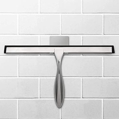 Simtive 12-Inch Shower Squeegee (Includes 1 Shower Door Hook and 1 Adhesive Hook), Shower Door Hooks (2-Pack), Both Silver, 2 Item Bundle