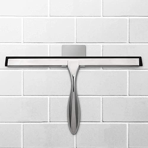 Simtive 10-Inch Shower Squeegee (Includes 1 Shower Door Hook and 1 Adhesive Hook), Shower Door Hooks (2-Pack), Both Silver, 2 Item Bundle