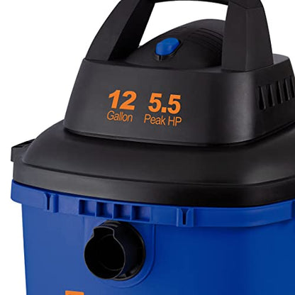 Koblenz WD-12 L4 Wet Dry Vacuum Cleaner, 12 Gallon 5.5 PHP, 3-in-1 Suction & Blower, 32 ft Reach, Drain Plug, Large Vacuum Cleaner for Car, Shop Vacuum Wet and Dry, Click-N-Lock Hose, Blue/Black - size: 12 Gallon 5.5 HP