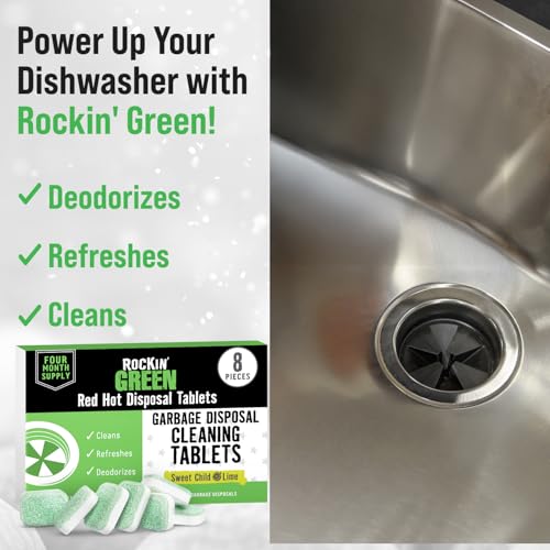 Rockin' Green Deep Cleaning and Deodorizing Tablets for Dishwashers, Washing Machines, and Garbage Disposals, Removes Odor and Residue (Garbage Disposal Cleaning Tablets, 8 Pack) - size: 1 Count (Pack of 8), style: Garbage Disposal Cleaning Tablets