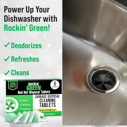 Rockin' Green Deep Cleaning and Deodorizing Tablets for Dishwashers, Washing Machines, and Garbage Disposals, Removes Odor and Residue (Garbage Disposal Cleaning Tablets, 8 Pack) - size: 1 Count (Pack of 8), style: Garbage Disposal Cleaning Tablets