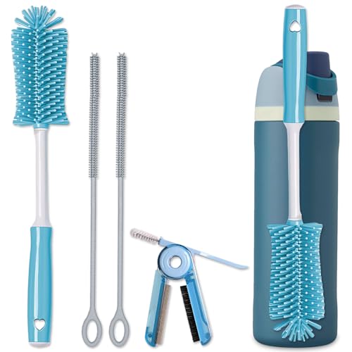 Silicone Cleaning Brush Kit - Water Bottle Brush with Long Handle Heavy Duty Straw Cleaner Brush, 4 in 1 Multipurpose Cup Cleaner Kit for Thermos, Sport Bottles, Coffee Mugs - size: Medium