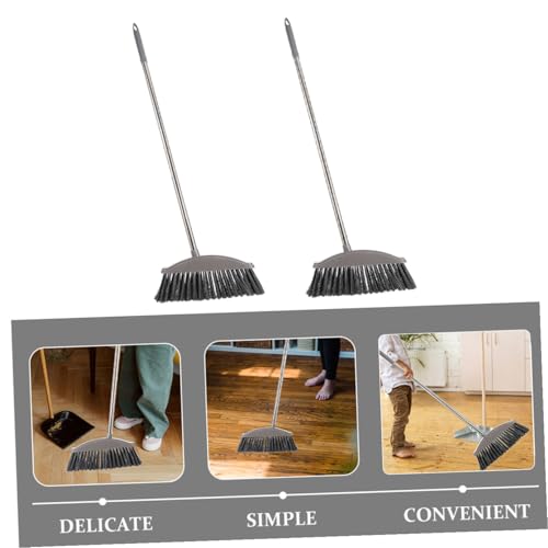 Cabilock 2pcs Hard Floor Broom Handle Heavy Duty Garage Broom for Home Cleaning - color: Dark Grey