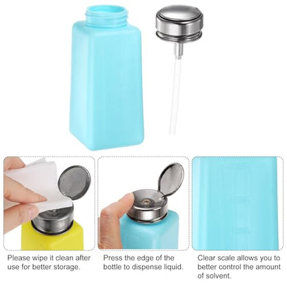 HARFINGTON Solvent Alcohol Dispensers 250ml(8.5oz) Push Down Liquid Dispenser Pump Bottle with Sealing Stainless Steel Lid for Acetone Cleanser Polish Remover, Blue - color: Blue, size: 8.5 Ounces