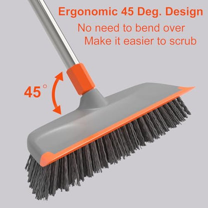 BITOPE Deck Scrub Brush with Long Handle, Heavy Duty Floor Cleaning Scrubber with Stiff Bristles Garage Concrete Cleaner Tool for Cleaning Tile Patio Outdoor Porch Indoor Kitchen Shower Bathroom - style: Orange+Grey