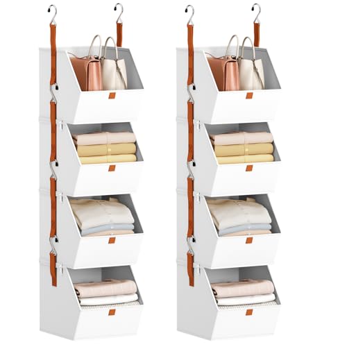 Homsorout Hanging Closet Organizer 4 Tier - Clothes Hanging Shelves, Space-Saving Closet System, Fabric Storage Bins Bedroom Organization, Collapsible Baskets for Home, Dorm, Rv, White, 8 Pack - color: White, size: 8 shelves