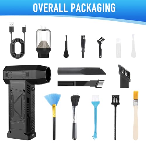 High-Speed Turbo Handheld Fan & Vacuum Cleaner Combo | 130,000 RPM Brushless Motor | Powerful Rechargeable Portable Fan | Cross-Border Lightweight Design | Multi-Functional Dust Cleaning Kit (Black)