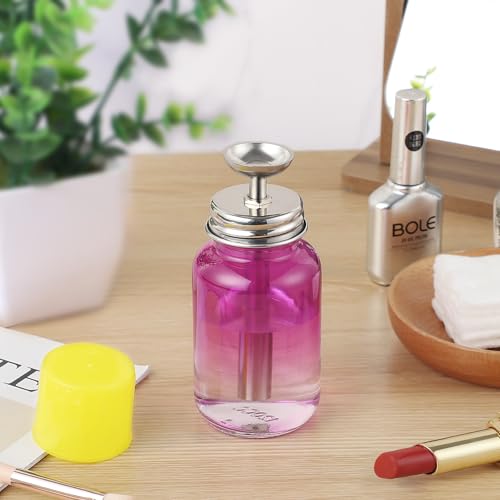 Noverlife 4Oz / 120ml Acetone Pump Dispenser with Cover, Alcohol Pump Dispenser Bottle Acetone Bottle Dispenser, Glass Push Down Pump Dispenser Nail Alcohol Bottle for Makeup Remover - Gradient Purple - color: D - 1pcs - Purple Round Shaped