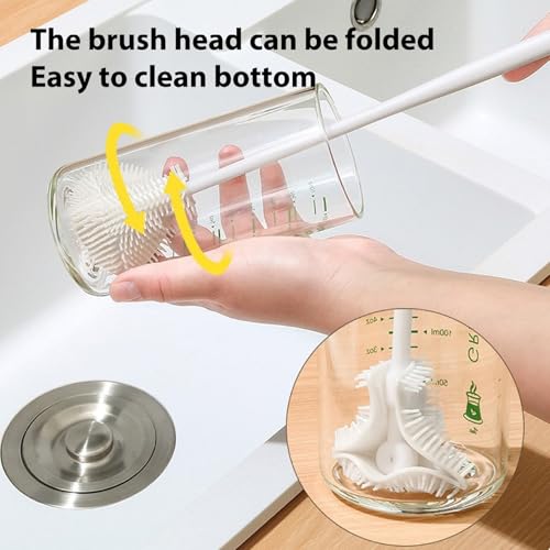 Long Handle Water Bottle Cleaner 360° Flexible Silicone Brush use for Cleaning Narrow Jars Mugs and Baby Bottles - color: 1pc