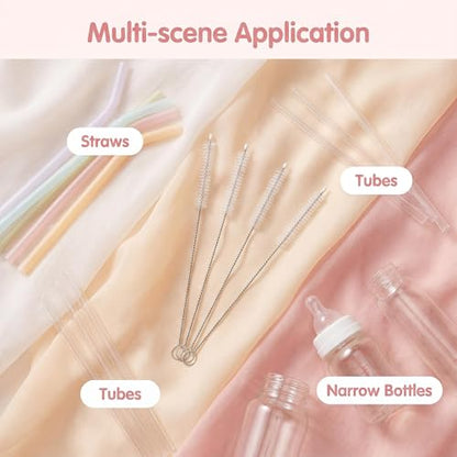 4 Pack Long Handle Pipe Cleaning Brush Set, Soft Bristle Deep Clean Detail Brush for Straws, Narrow Bottles, Small Tubes, Crevices