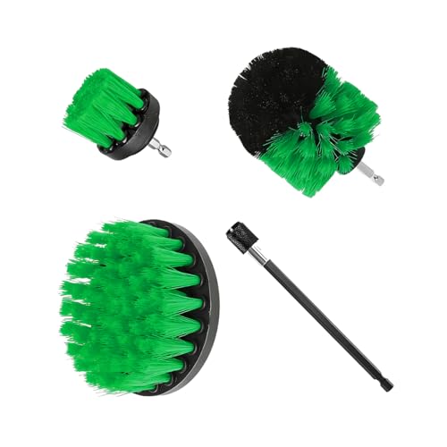 4PCS/Set Car Drill Brush Attachment Set, Vehicle Drill Scrub Brushes Kit with Extended Long Rod, Automotive Power Cleaning Scrubber Accessories, Universal for SUV, Sedan, Truck (Green) - color: Green