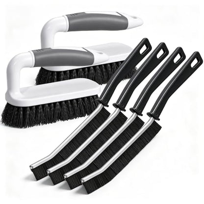 6 Pack Scrub Brushes for Cleaning Including Scrub Brush and Crevice Brush for Shower, Bathtub Scrubber with Handle Stiff Bristle Brushes for Kitchen, Sink, Carpet, Floor and Wall Surfaces
