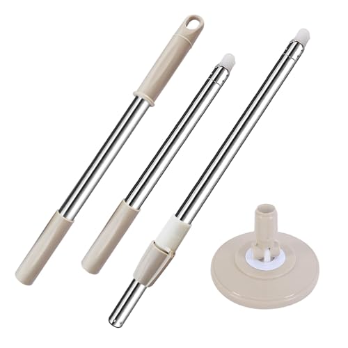 Extended Spin Mop Replacement Mop Handle, Upgraded 60-inch 360 Degrees Rotating Telescopic Replacement Mop Stick for Spin Mop Bucket Cleaning System Floor Cleaning (Plastic Disc, Khaki) - color: Khaki, style: Plastic Disc