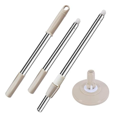 Extended Spin Mop Replacement Mop Handle, Upgraded 60-inch 360 Degrees Rotating Telescopic Replacement Mop Stick for Spin Mop Bucket Cleaning System Floor Cleaning (Plastic Disc, Khaki) - color: Khaki, style: Plastic Disc