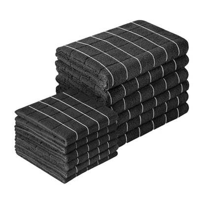 Microfiber Kitchen Towels and Cleaning Cloths, 4 Pack - Ultra Soft, Super Absorbent, Lint-Free - Lattice Pattern Dish Towels, 12x12 Inches（Black） - color: Black
