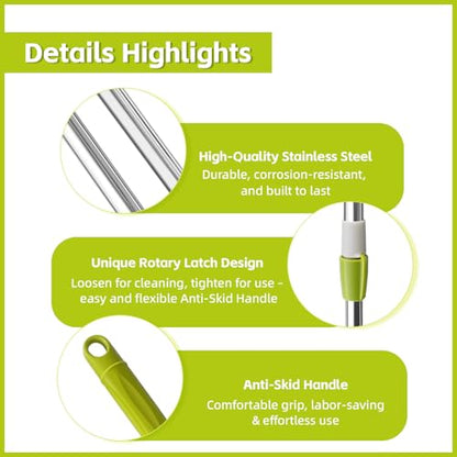 Spin Mop Replacement Handle 360 Degree Spin Mop Pole Handle Replacement Rotating Telescopic Stick for Mop Head, Ideal for Home and Household Cleaning - color: Green, style: Stainless Steel Disc