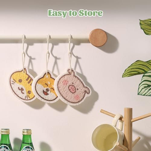 JOYMOOP Cartoon Kitchen Sponge, Non-Scratch Sponges for Dishes, Natural Cellulose Sponges for Cleaning, Reusable Sponge for Household Cleaning - 18 Pcs Mixed Pattern (Kitten, Doggy and Piggy) - color: Mixed Cartoon [18 Pcs]