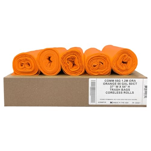Ultrasac Heavy Duty 55 Gallon Orange Trash Bags - (Value 50 Pack) - 1.5 MIL equivalent Industrial Strength Plastic 37" x 54" for 50-55 Gal Cans -Fits Toter, Rubbermaid Brute, Carlislie Bronco etc. - color: Orange, style: 50-55 Gal, 1.5 Mil Equiv, 50 Count