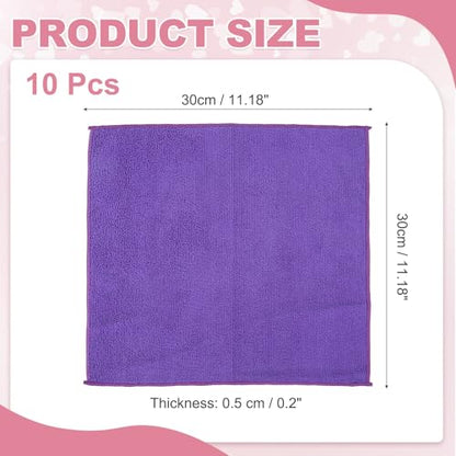 uxcell 10 Pcs Microfiber Cleaning Cloth, Kitchen Towels Reusable Microfiber Towels Highly Absorbent for Household Cleaning Supplies, Kitchen, Bathroom, Purple(Square), 11.8" X11.8 - color: Purple