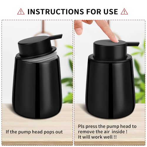 Soap Foaming Dispenser Ceramic with Easy-to-Press Pump Hand Foam Dispenser for Shampoo Bathroom Kitchen 12 oz - color: Foam-shinyblack