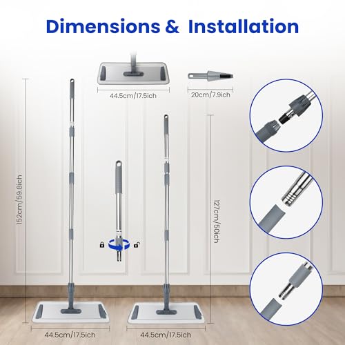 Microfiber Flat Mops for Floor Cleaning, Wet Dry and Dust Mop with 4 Reusable Washable Pads, Bathroom Kitchen Mop with Long Stainless Steel Handle for Laminate Hardwood Wooden Wall Vinyl Tile