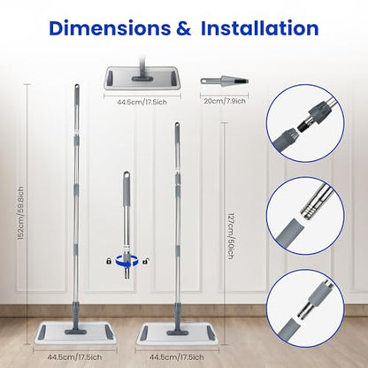 Microfiber Flat Mops for Floor Cleaning, Wet Dry and Dust Mop with 4 Reusable Washable Pads, Bathroom Kitchen Mop with Long Stainless Steel Handle for Laminate Hardwood Wooden Wall Vinyl Tile