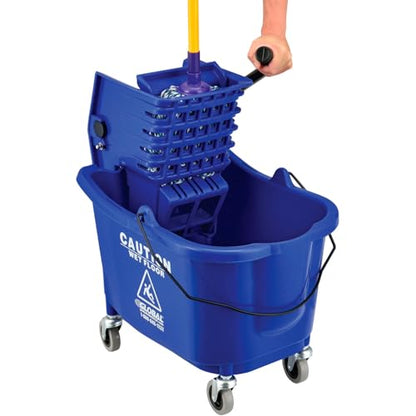 Global Industrial Commercial Mop Bucket and Wringer Combo with Side Press, 38 Quart Capacity, Durable Corrosion-Resistant Polypropylene, 3" Swivel Casters, Blue - color: Blue