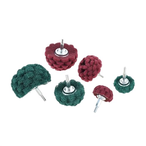 dophee 6Pcs Scouring Pads Non Woven Abrasive Drill Polishing Cleaning Kit 1/4" Shank Half Ball Shape Buffing Wheel, 3 120# Green and 3 400# Red - style: 120# 400#