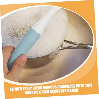 2Pcs Kitchen Dish Scrubber Brush Set Non-Scratch Silicone Pot Brush with Long Comfortable Handle for Effective Oil and Stain Removal on Pans and Dishes
