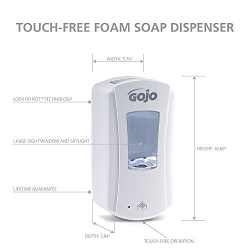 GOJO LTX-12 Touch-Free Foam Hand Soap Dispenser, White, for 1200 mL GOJO LTX-12 Hand Soap Refills (Pack of 1) - 1980-01 - color: White