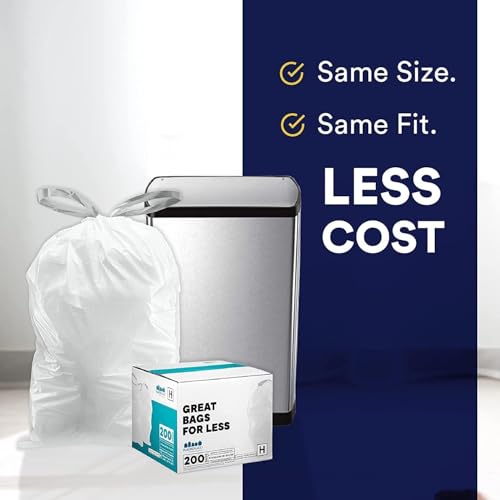 Plasticplace Custom Fit Trash Bags Compatible with simplehuman Code Q (200 Count) Drawstring Garbage Bags 13-17 Gallon White, Tear-Resistant Tall Kitchen Trash Bags for Garbage Cans Recycling 1.2 Mil - size: 200 Count (Pack of 1), style: Unscented