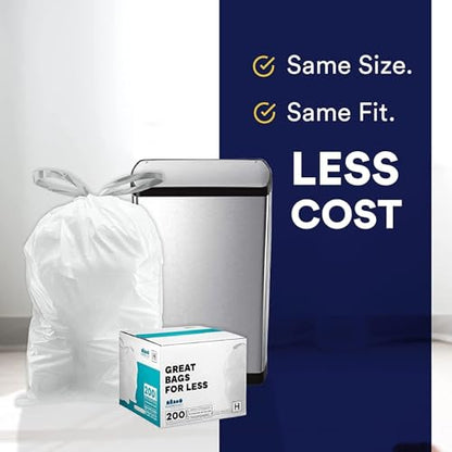 Plasticplace Custom Fit Trash Bags Compatible with simplehuman Code Q (200 Count) Drawstring Garbage Bags 13-17 Gallon White, Tear-Resistant Tall Kitchen Trash Bags for Garbage Cans Recycling 1.2 Mil - size: 200 Count (Pack of 1), style: Unscented