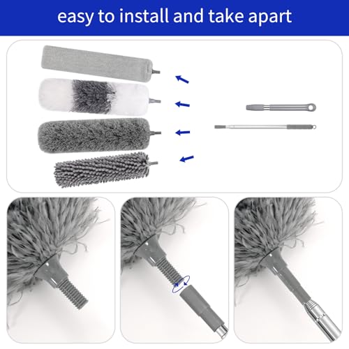 PHABLUS 10 PCS Dusters for Cleaning, Microfiber Duster with Extension Pole Up to 100'', Bendable Washable Cleaner Dusters for Ceiling Fans, High Ceiling, Furniture, Blinds